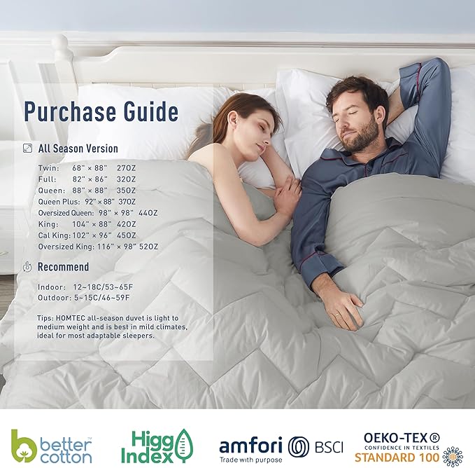 Full Size Duvet Insert - All Season 100% Cotton Shell Comforter - Quilted Fluffy Down Alternative Duvet Insert - Light Gray - Soft Breathable & Lightweight with 4 Corner Tabs