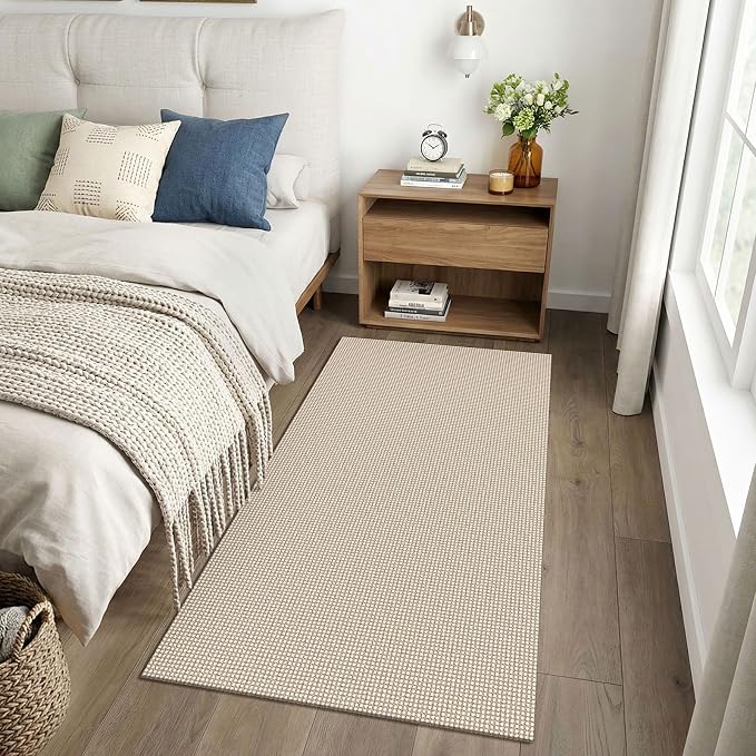 EARTHALL Woven Runner Rug 3x6 Ft Washable Runners for Hallways Wide Non Slip Entryway Rug Braided Kitchen Runner Indoor Floor Carpet for Entryway, Hallway, Kitchen, Bedroom, Beige/Ivory
