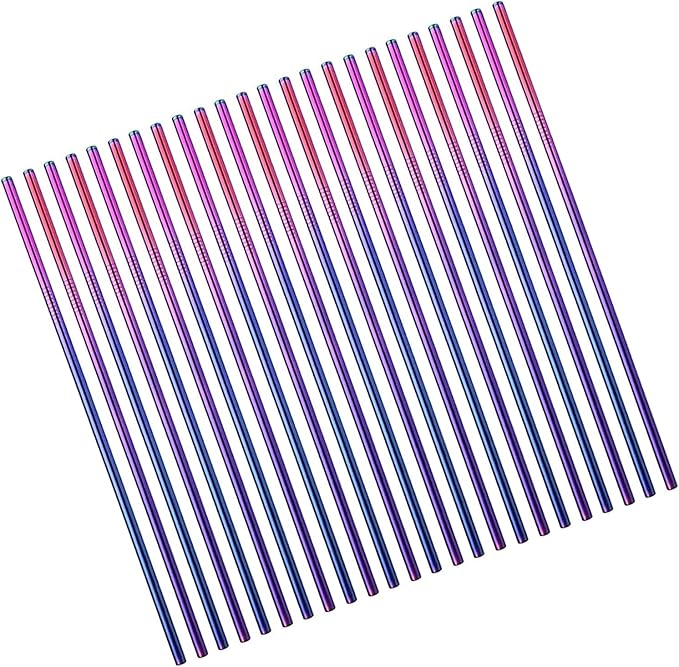 Rainbow Long Metal Straws Reusable 100Pcs. 265mm Ultra Long Stainless Steel Drinking Straws for 30oz and 20oz Tumblers Yeti in Bulk Order Dishwasher Safe (10.5" Long, Rainbow-100pcs Straight)