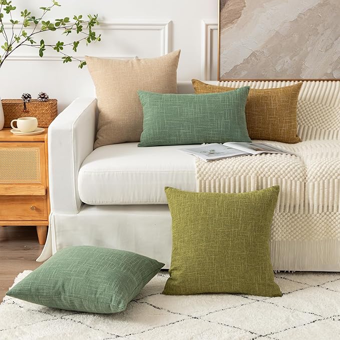 Kevin Textile Pack of 2, Decorative 2 Tone Linen Pillow Covers Cushion Cover for Chair/Sofa/Bed/Car, 16 x 16 Inches, Cream Beige