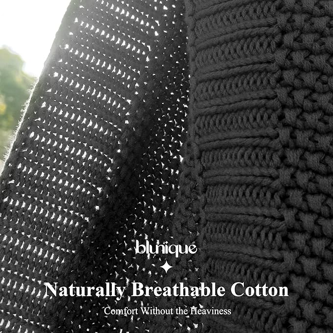 100% Cotton Cable Knit Throw Blanket, Large Lightweight Soft Knit Blanket for Sofa Couch Bed, Breathable All-Season Throw, Cozy Decorative Blanket, 60 x 80 Inch,Grey