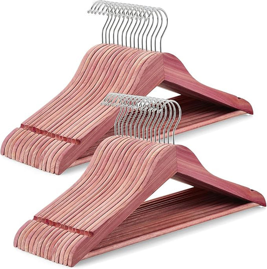 TOPIA HANGER 30-Pack American Red Cedar Wooden Hangers, Clothes Hangers for Closet, Wood Coat Hanger with Smooth Cut Notches, 360° Swivel Hook, Non-Slip Pants Bar-CT54C30