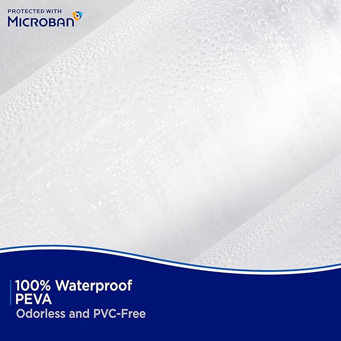 Kenney MB61160PK2 Microban Protected Medium Weight 4.8G Waterproof PEVA Shower Curtain Liner with Rust-Resistant Metal Grommets and Weighted Magnetic Hem for Bathroom, 70" W x 72" H, Clear, 2-Pack