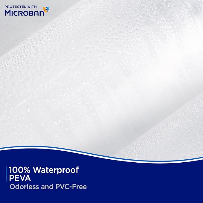 Kenney MB61122PK2 Microban Protected Lightweight 2.8 Gauge Waterproof PEVA Shower Curtain Liner with Durable Eyelet Hang Holes and Weighted Magnetic Hem for Bathroom, 70" W x 72" H, Clear, 2-Pack