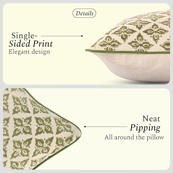 CPC Vintage Petal Trellis Throw Piping Pillow Covers for Couch 24"x24" Inch Pillows for Living Room 100% Cotton Boho Cute Flower Cushion Covers Gift for Spring, Mother's Day