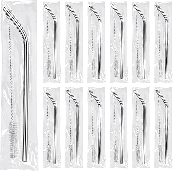 16 Pack 8.5 Inch Reusable Stainless Steel Straws Individually Wrapped,16 Straight Metal Straws with 16 Cleaning Brushes,Reusable Metal Straw for 20 oz Tumblers,Cold Drinking Stainless Steel Straw