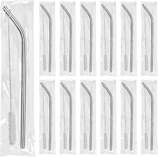 16 Pack 8.5 Inch Reusable Stainless Steel Straws Individually Wrapped,16 Straight Metal Straws with 16 Cleaning Brushes,Reusable Metal Straw for 20 oz Tumblers,Cold Drinking Stainless Steel Straw