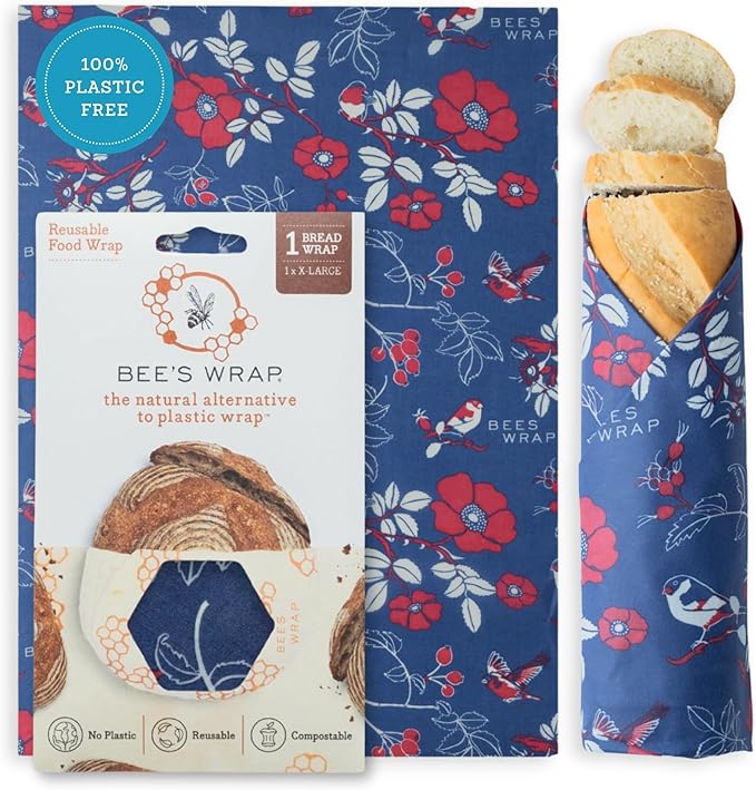 Bee's Wrap Beeswax Wraps for Bread - Beeswax Bread Wrap for Sourdough & Bread Storage - Plastic Free Made in USA Reusable Natural Food Wrap - Botanical