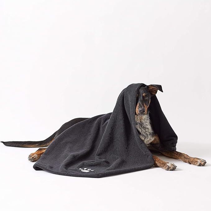 Bone Dry Pet Grooming Towel Collection Absorbent Microfiber X-Large, 41x23.5, Embroidered Black (Pack of 12)