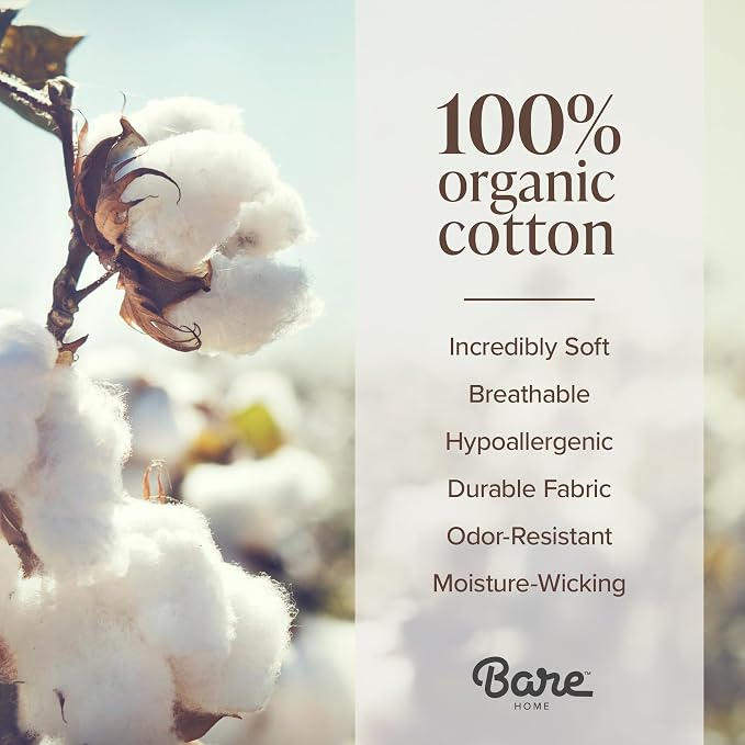Bare Home 100% Organic Cotton Jersey Fitted Sheet - King Size - Ultra Soft - Deep Pocket Fitted Sheet - 100% Cotton - Ring Spun Yarns (King, Sand)