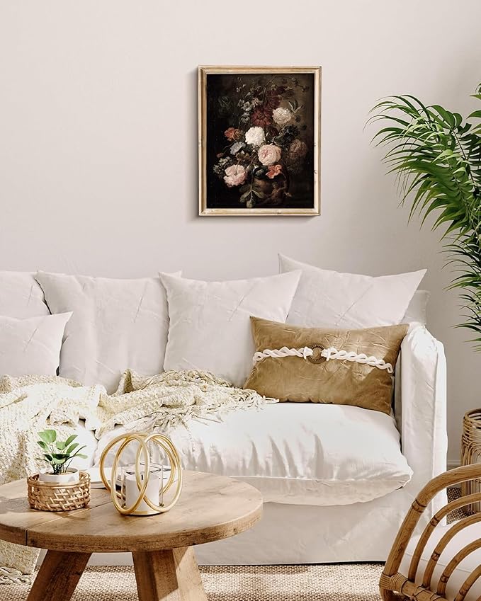 Vodefoad Vintage Moody Floral Wall Art Retro Dark Flower Painting Farmhouse Wall Decor Antique Oil Painting Victorian Print for Bedroom Bathroom Living Room Decor - 8x10Inch Unframe