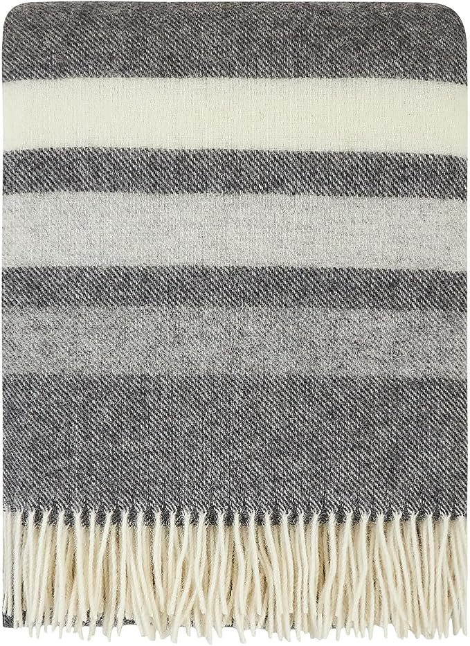 | Wool Blanket/Throw | 100% New Zealand Wool | Perfect for Home and Outdoors | Virgin Wool Blanket with Fringes 55"x79" (140 x 200 cm) (Moon Grey)