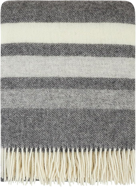 | Wool Blanket/Throw | 100% New Zealand Wool | Perfect for Home and Outdoors | Virgin Wool Blanket with Fringes 55"x79" (140 x 200 cm) (Moon Grey)