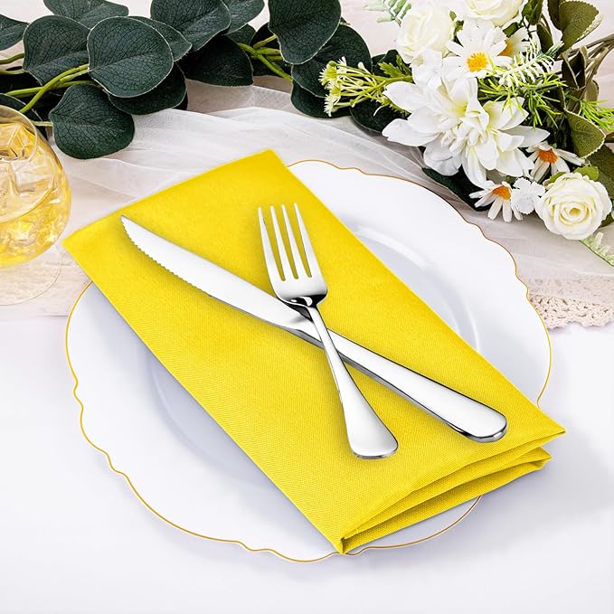 SuperO Set of 120 Cloth Napkins 17 x 17 Inch, Polyester Solid Washable Dinner Napkins with Hemmed Edges,Great for Restaurant, Wedding and Party(Yellow)
