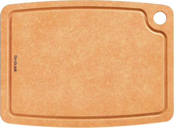 Cutting Board for Kitchen, 17.3x12.8Inch Wood Fiber Composite Cutting Board with Juice Groove and Non-slip Feet, Dishwasher Safe, Knife-Friendly Chopping Board for Meat, Bread, Fruit, Wooden