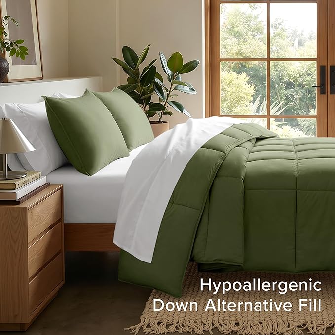 Bare Home Comforter Set - King/California King Size - Ultra-Soft - Goose Down Alternative - Premium 1800 Series - All Season Warmth (King/Cal King, Cypress Green)