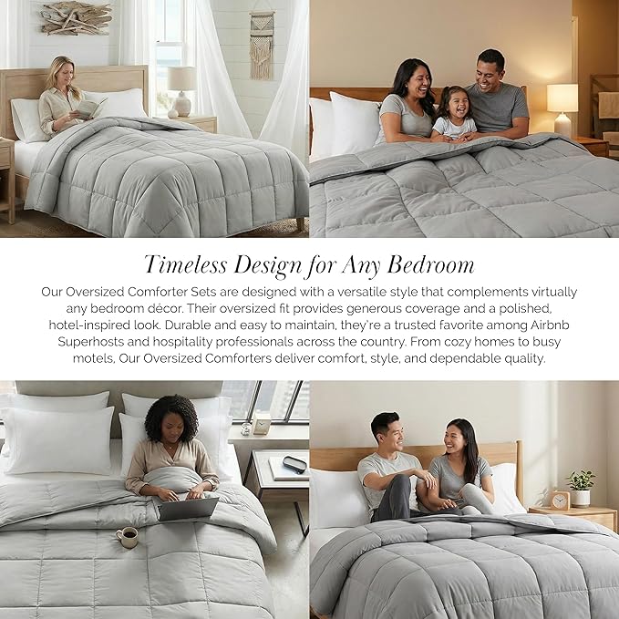 Southshore Fine Living, Inc. Full Size Comforter Only, Comforters Queen Size Bedding, Down-Alternative Grey Queen Comforter for Vacation Homes, Soft Bedding, Fluffy Comforters, Full Size Grey Bedding