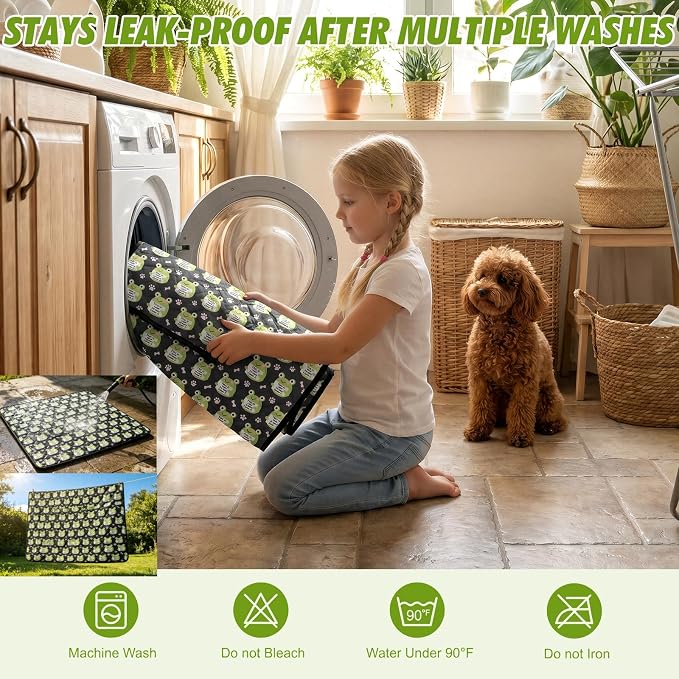 Washable Pee Pads for Dogs,2 Pack Reusable Puppy Training Pads-Funny Frog Print,Odor Resistant Super Absorbent,for Crate,Playpen,Floor,Whelping & Housebreaking