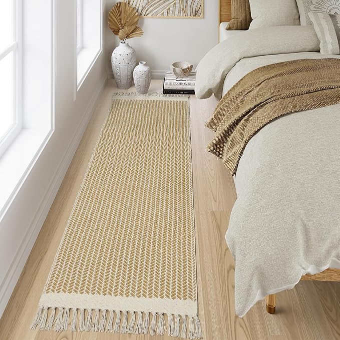 Lahome Belle Boho Laundry Room Rug, 2x7 Runners for Hallways Lightweight Entry Woven Cotton Runner Rug with Tassels, Farmhouse Non Shedding Washable Rugs Low Pile Runner for Kitchen Bathroom, Khaki