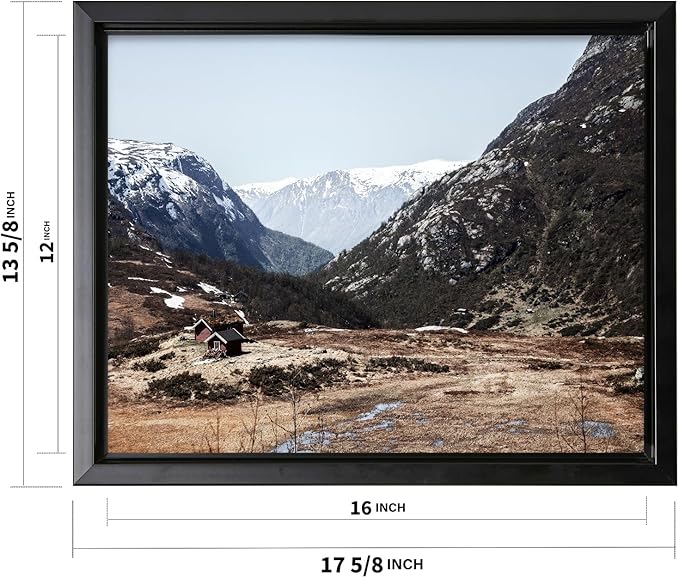 Monem Art Scandinavian Mountain Cabin Landscape Photography Print - Nordic Nature Scenic Art Poster - Wall Decor for Living Room, Bedroom or Office - 12x16 Black Framed CANVAS by Mareike Bohmer