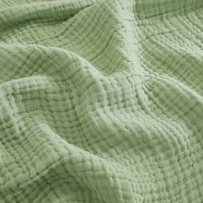 EMME Cotton Summer Throw Blanket for Couch Soft Muslin Blankets 50"x60" Lightweight Breathable All Season Gauze, Sage Green