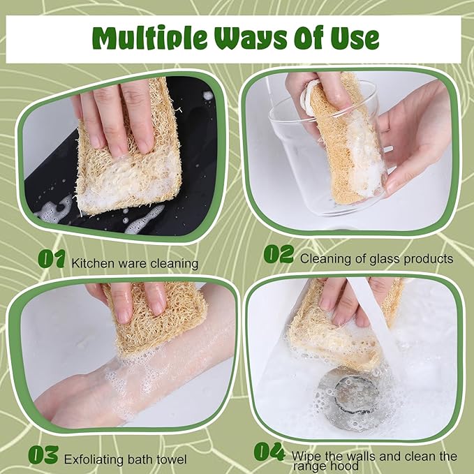 3Pcs Natural Loofa, 100% Real Natural Loofah Sponges Set, Loofah Sponge for Dishwashing, Luffa Sponges