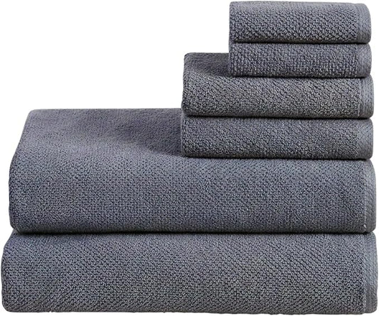 Great Bay Home 100% Cotton 6 Piece Bath Sheet Set - Absorbent, Quick-Drying, Durable Bath Towels for Bathroom Decor - Low-Twist, Two-Ply Fibers (Chambray Blue)