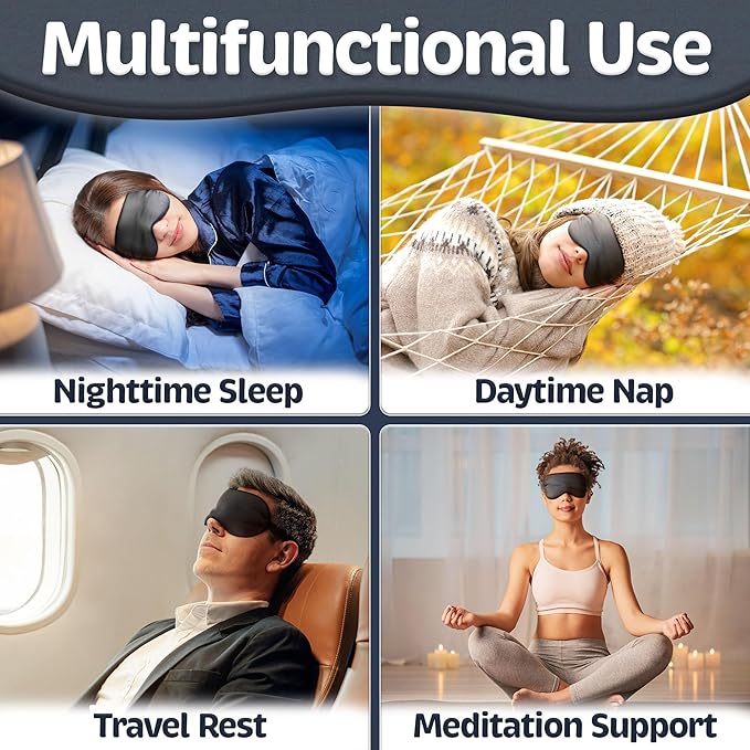 Sleep Mask - Black, 100% Tencel Derived from Natural Wood Pulp - Lightweight Eye Mask with Adjustable Strap - Blackout Blindfold for Women & Men - Comfortable Light Blocking Eye Cover