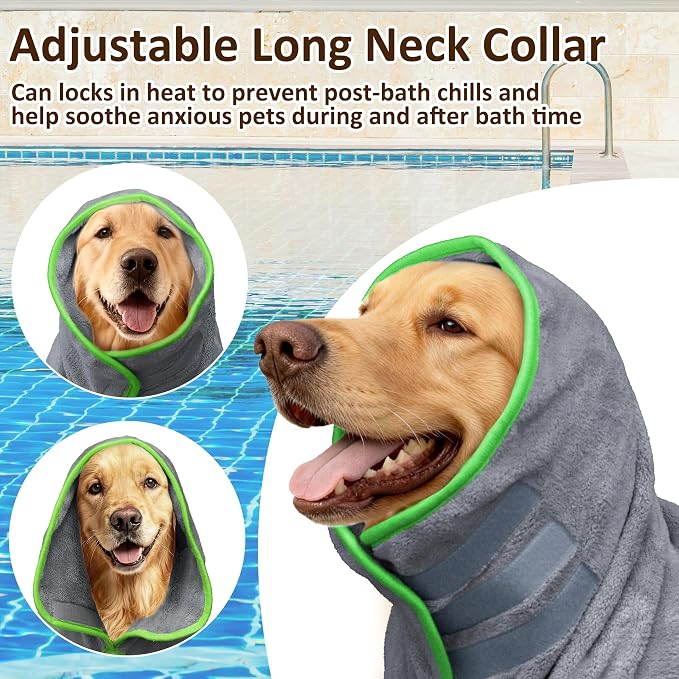 Soft Dog Bathrobe Fast Drying Dog Coat, Super Absorbent Dog Towels for After Bath, Microfiber Pet Robe Adjustable Collar & Belly Warm Keeping Dogs Coat for Pet Dogs & Cats (Grey, Medium)
