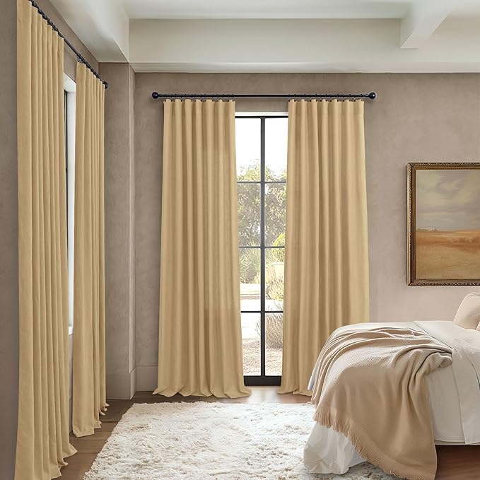 Tan Brown Linen Curtains 108 Inches Long for Living Room 2 Panel Back Tab Pocket Cloth Canvas Semi Privacy Sand Colored Curtain for Bedroom Patio Door French Country Victorian Western Boho Decor Taupe