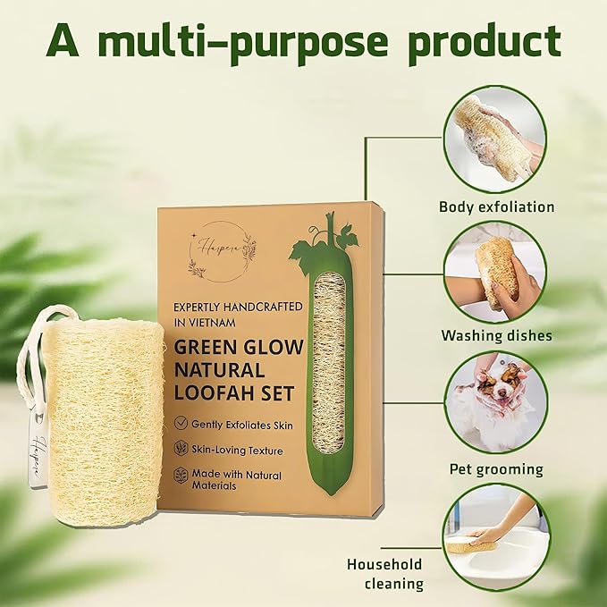 Natural Loofah Sponge Body Scrubber for Men & Women – Set of 3 Organic Exfoliating Bath Sponge for Deep Body Cleansing - Handcrafted in Vietnam (3 Count)