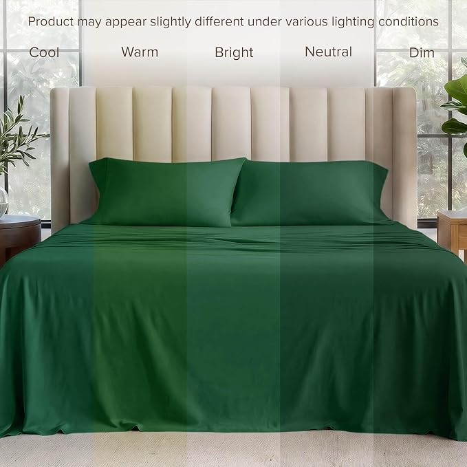 Bare Home 100% Organic Cotton Jersey Sheet Set, Ultra Soft, 100% Cotton - Sheet Set & Pillowcase - Deep Pocket Bed Sheets (Twin XL, Forest Green)