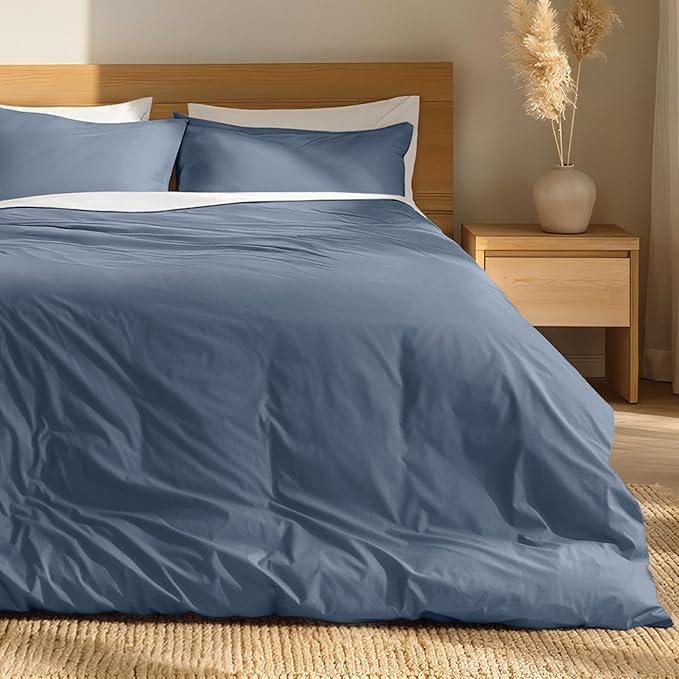 Bare Home 100% Organic Cotton King Duvet Cover Set - Crisp Percale Weave - Lightweight & Breathable - Cooling Duvet Cover Set (King, Bering Sea)