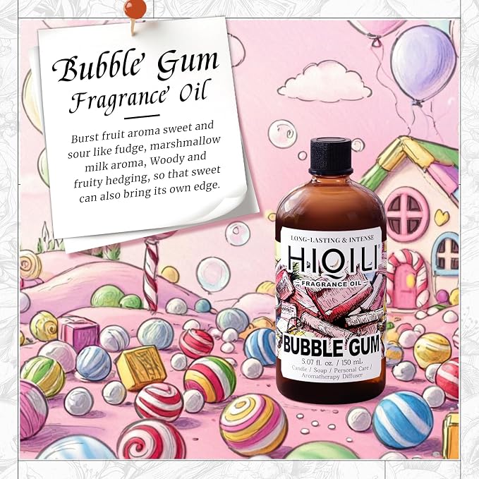 HIQILI Bubble Gum Fragrance Oil for Soap Making & Home Diffsuer - 5.07FL Oz | for Candle & Bath Bombs Making, Long Lasting Candy Scents - 150 ML