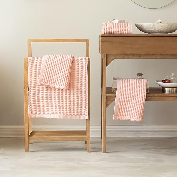 Premium Waffle Hand Towels Pack of 4 Extra Large 20x35 inch - 100% Turkish Cotton, Waffle Weave, Quick Dry, Lint Free, Super Absorbent Hand Bath Towel (Light Pink, Set of 4 Hand Towels)