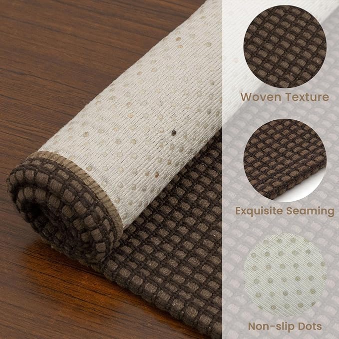 EARTHALL Woven Runner Rug 3x8 Ft Washable Runners for Hallways Wide Non Slip Rubber Backed Kitchen Runner Braided Indoor Floor Carpet for Entryway, Hallway, Kitchen, Bedroom, Brown