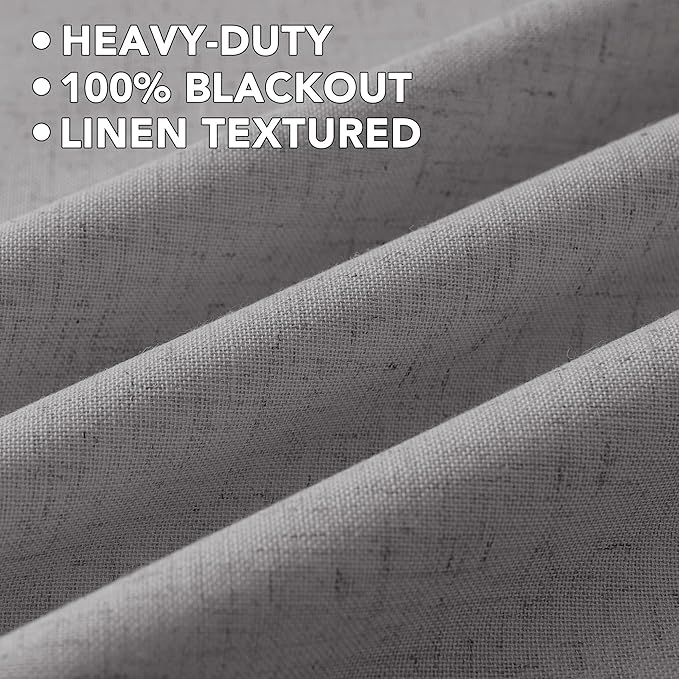 H.VERSAILTEX Linen Curtains 100% Blackout Curtains for Bedroom 90 inch Long Full Light Blocking Nature Linen Blended Window Curtains for Living Room Nickel Grommet (2 Panels, Heathered Dove)