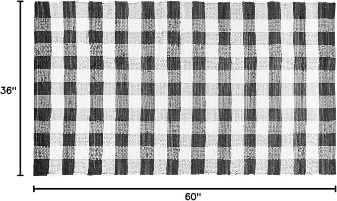 GLAMBURG Cotton Reversible Area Rug 3' x 5' Farmhouse Floor Mat, Handwoven Washable Carpet Checkered Plaid Rug for Front Porch Living Room Kitchen Bedroom - Black White