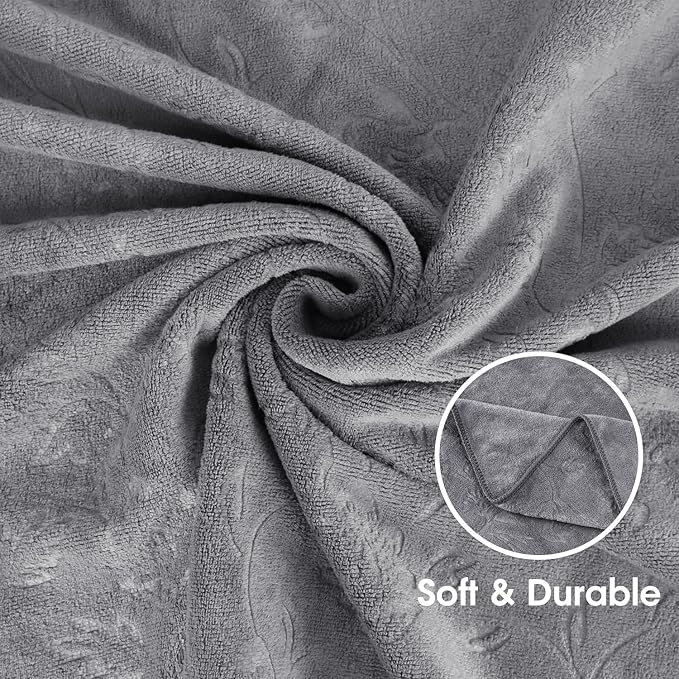 JML Large Bath Towels Set of 2, 30" x 60", Fast Drying, Soft Super Absorbent Oversized Microfiber Towel for Body, Use for Hotel, Salon, Yoga, Gym,Spa, Sauna, Shower, Pool, Sport - Grey Floral