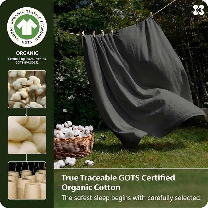 Bedsure 100% GOTS Certified Organic Cotton Sheets, Full Size Sheets, 16" Deep Pocket Bedsheets with Corner Straps, Eco-Friendly, Soft & Luxury PureWoven Cotton Hotel Bedding, Charcoal