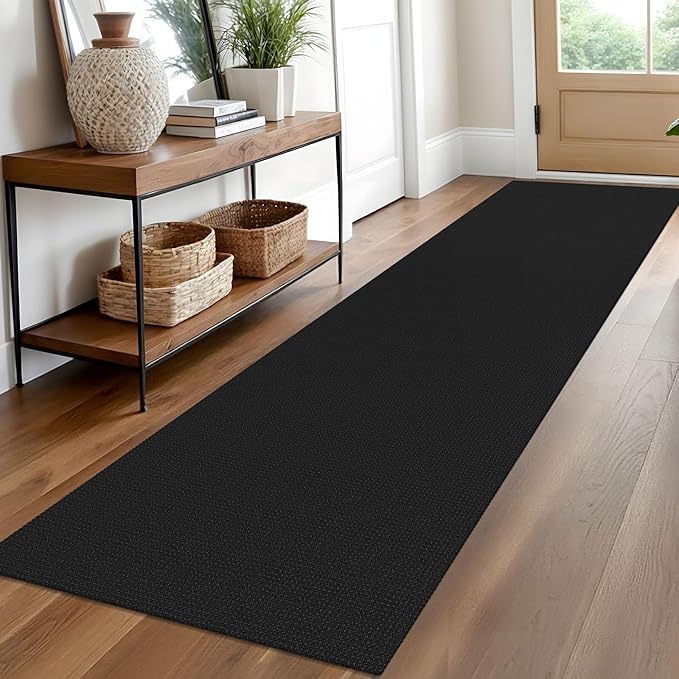 EARTHALL Woven Runner Rug 2x10 Ft Washable Runners for Hallways Long Cotton Non Slip Rubber Backed Kitchen Runner Braided Indoor Floor Carpet for Entryway, Hallway, Kitchen, Black/Grey