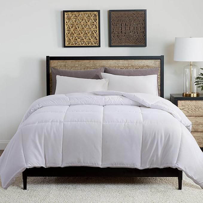 Feather and Loom European Gusset All Season Down Alternative Comforter - 1.5-inch Gusset for Extra Loft, Easy Care Microfiber Cover, Hypoallergenic Fiber Fill - Color: White | Size: King