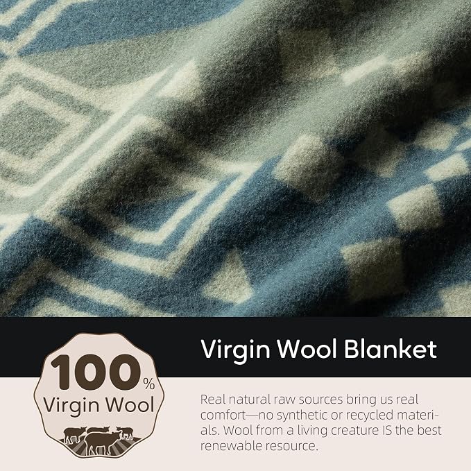 Molithe 100% Wool Blanket, 62" x 86", Warm, Thick, Washable, Military | Great for Camping, Outdoors, Sporting Events, Survival Kits Sky Blue