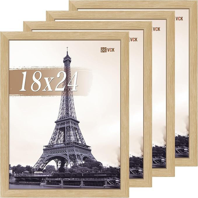 VCK 18x24 Poster Frame Set of 4 - Oak, Gallery-Quality Wood Picture Frames, 1.1-Inch Wide Border, Polished Plexiglass, Vertical or Horizontal Wall Display for Photo/Art/Prints, Natural Oak