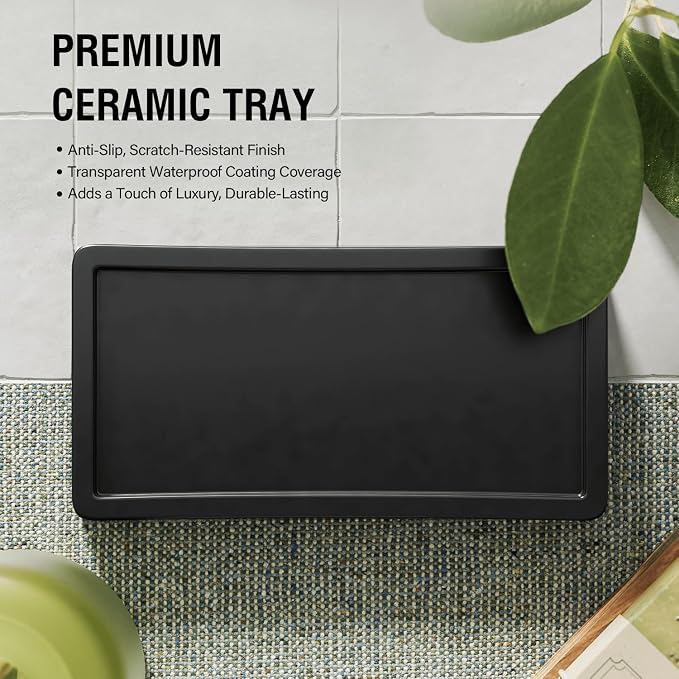 MOMEEMO Black and Gold Soap Dispenser for Kitchen Sink, Hand and Dish Soap Dispenser Set with Ceramic Tray, Suitable for Black and Gold Kitchen Decor. (Black & Gold)