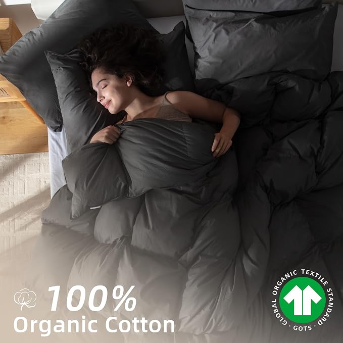Goose Feather Down Comforter Oversized King Size,100% Organic Cotton Duvet Insert,All-Season Luxury Duvet Insert with Baffle Box Design, 750+Fill Power Hotel Collection Bedding Comforter