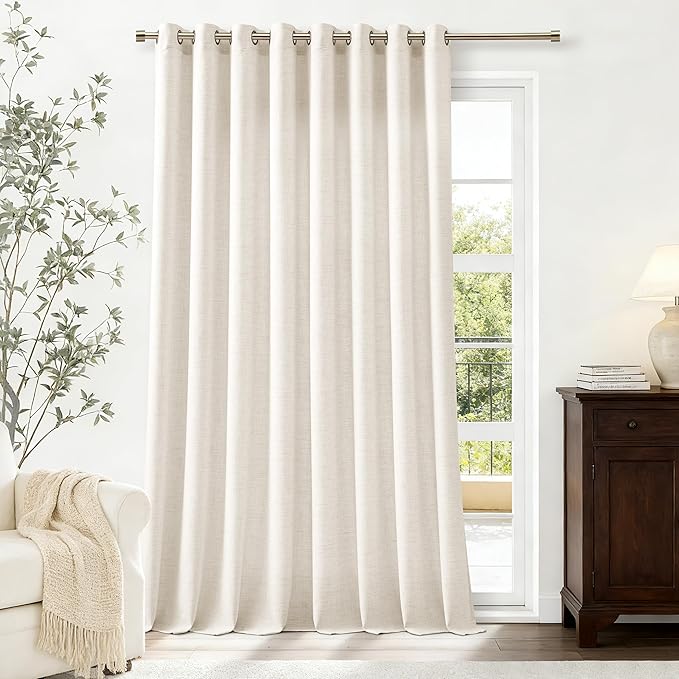 108 Inch Length Curtains Extra Wide 100 Inch Natural Linen Semi Sheer Light Flitering Grommet Large Window Room Divider Ceiling Curtains Boho Farmhouse Long Drapes 1 Panel