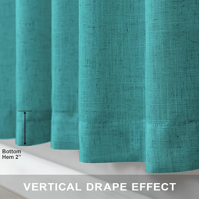 Pitalk Teal Linen Curtains 84 Inches Long 2 Panels Back Tab Rod Pocket Pleated Semi Sheer Light Filtering Modern Boho Curtains for Bedroom Living Room Dining Room Floor Length Peacock Blue Green Drape