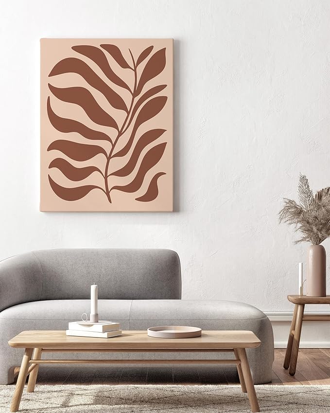 Abstract Organic Leaf Silhouette Wrapped Canvas Wall Art Botanical Shapes Earth Tones Terracotta 24x36 Inch Gallery Stretched Modern Nature Home Art