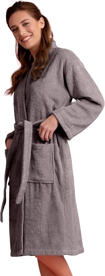Women's Turkish Terry Kimono Style Bathrobe - 100% Cotton Robe for Women - Comfortable & Absorbent - Soft & Cozy Wear